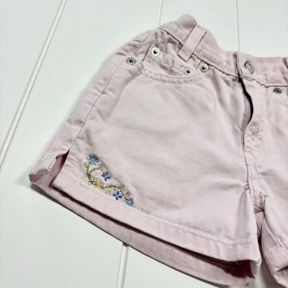 Vintage Little Levi's High‎ Waist Paper Bag Pink Embroidered Shorts, Size 4T